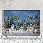 Lofaris Christmas Tree Bokeh Blue Wall Photography Backdrop
